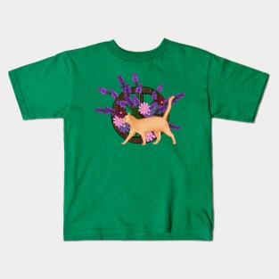 Ginger cat with flowers Kids T-Shirt